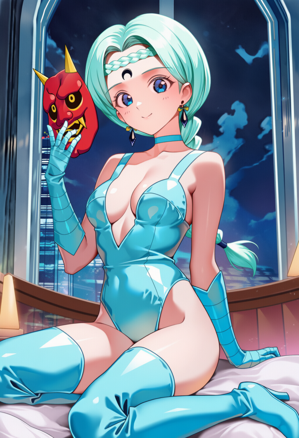 鬼のお面を持つベルチェ