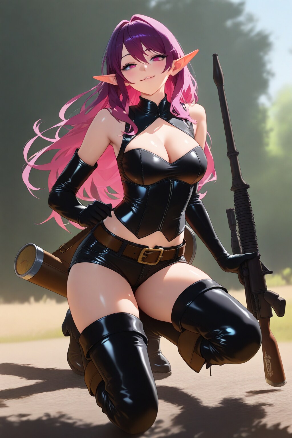 ピンク髪エルフスナイパー