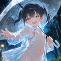 [3枚] 「土砂降りの雨。こんな日はカッパを着て公園へ行くのよ。だれもいないからどんなに水をはねても怒られないのよ！あら？でも私がびしょ濡れになっちゃった！」（水と少女・大人向け１４５の１） 2枚目