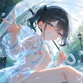 [3枚] 「土砂降りの雨。こんな日はカッパを着て公園へ行くのよ。だれもいないからどんなに水をはねても怒られないのよ！あら？でも私がびしょ濡れになっちゃった！」（水と少女・大人向け１４５の１） 3枚目