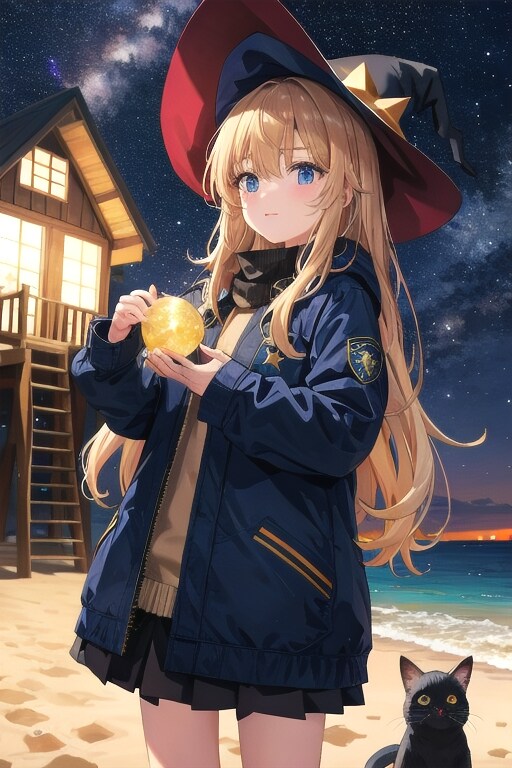 砂浜の魔女と星空 | の人気AIイラスト・グラビア