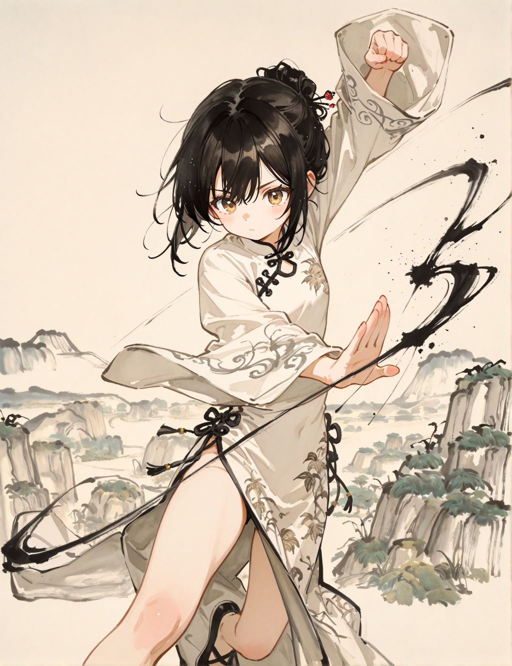 水墨画風の少女