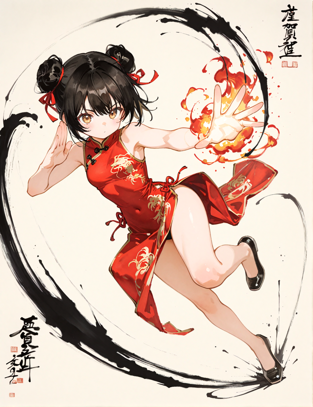 水墨画風の少女