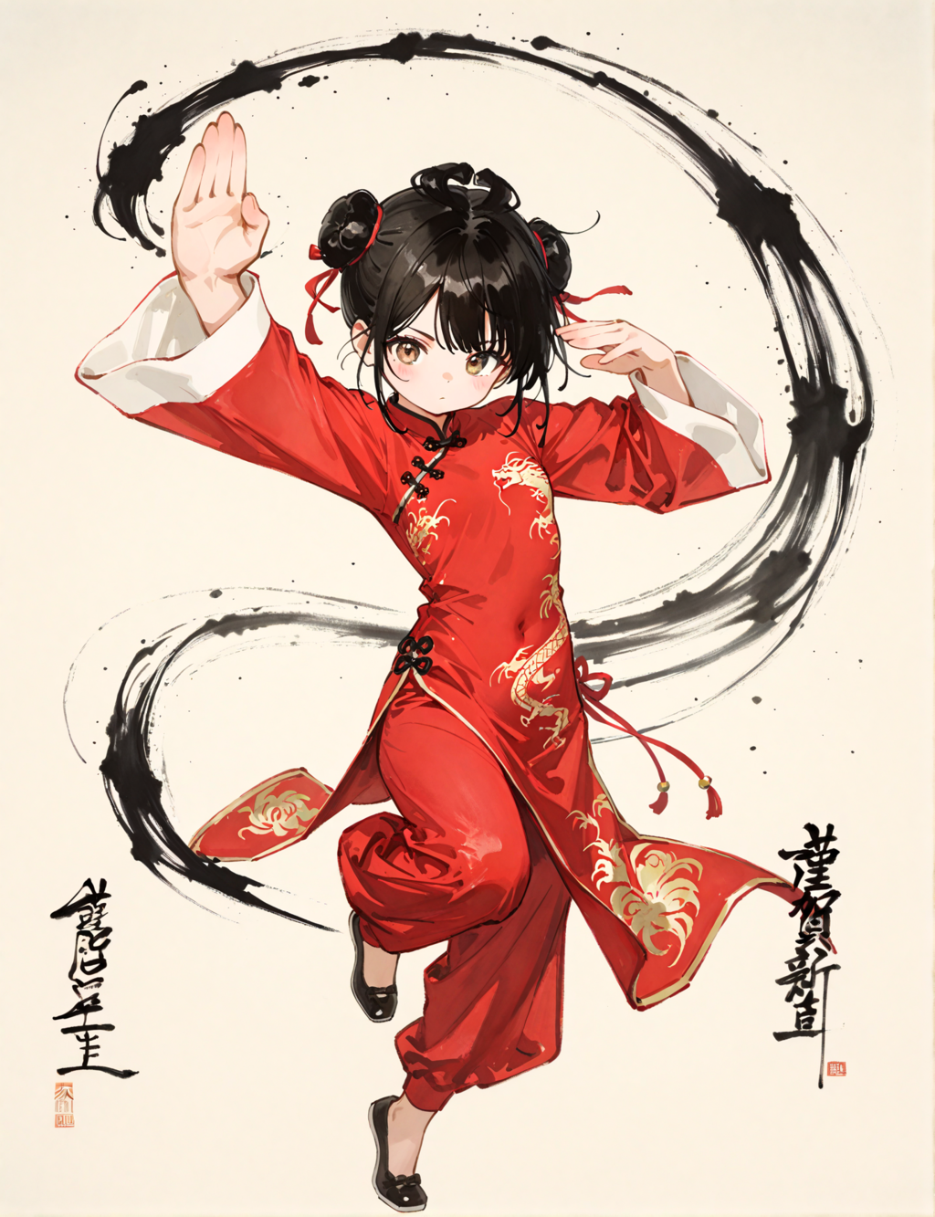 水墨画風の少女