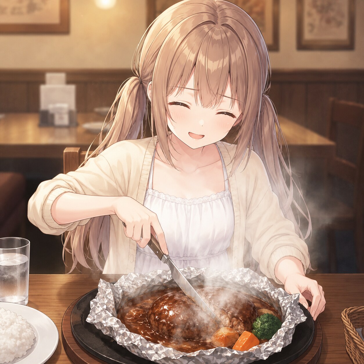 梢とランチ（２）ビーフシチューハンバーグのホイル包み