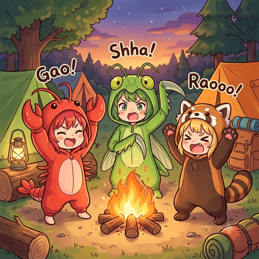 焚き火を威嚇！