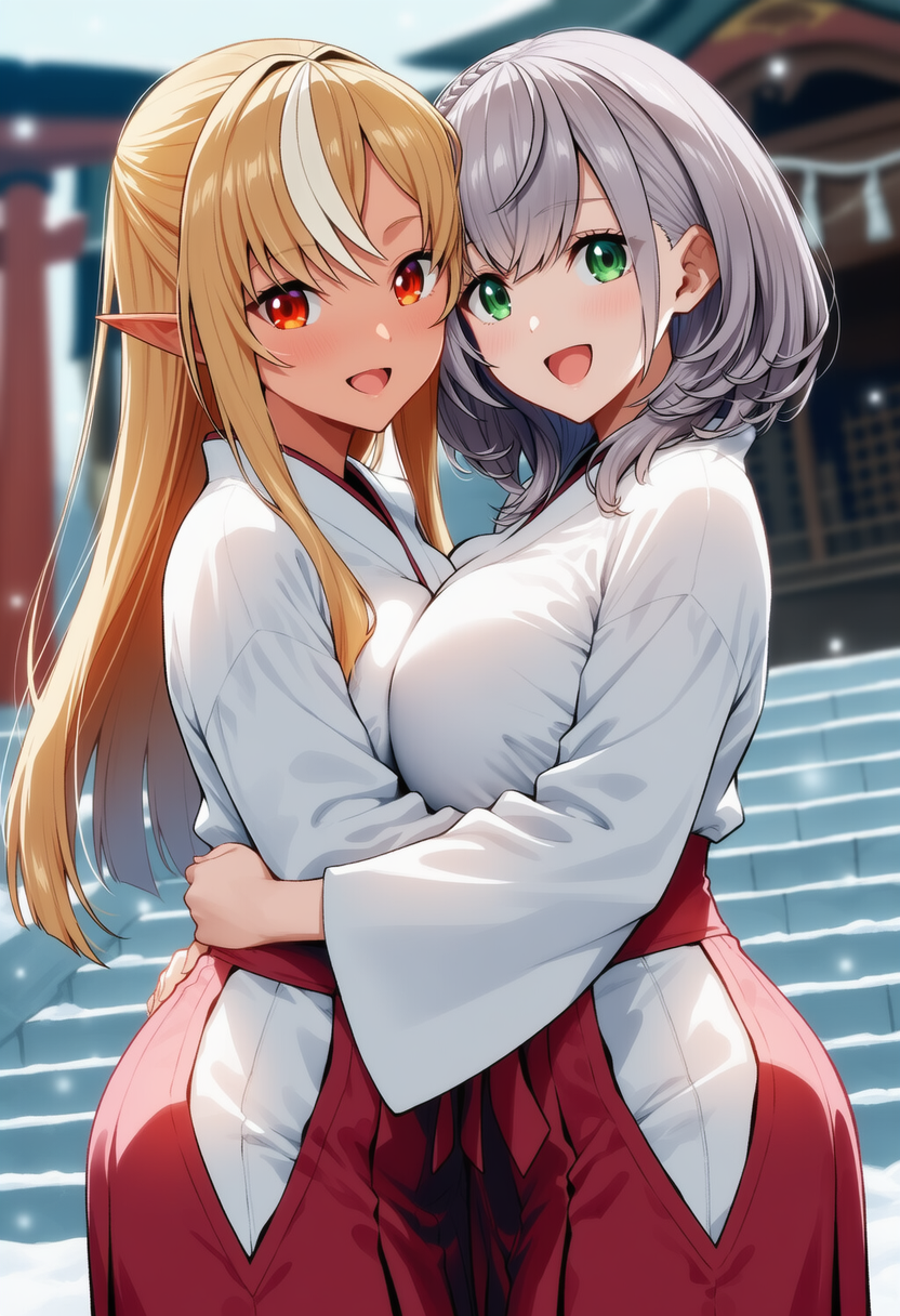 ノエフレが巫女服着ていちゃいちゃする