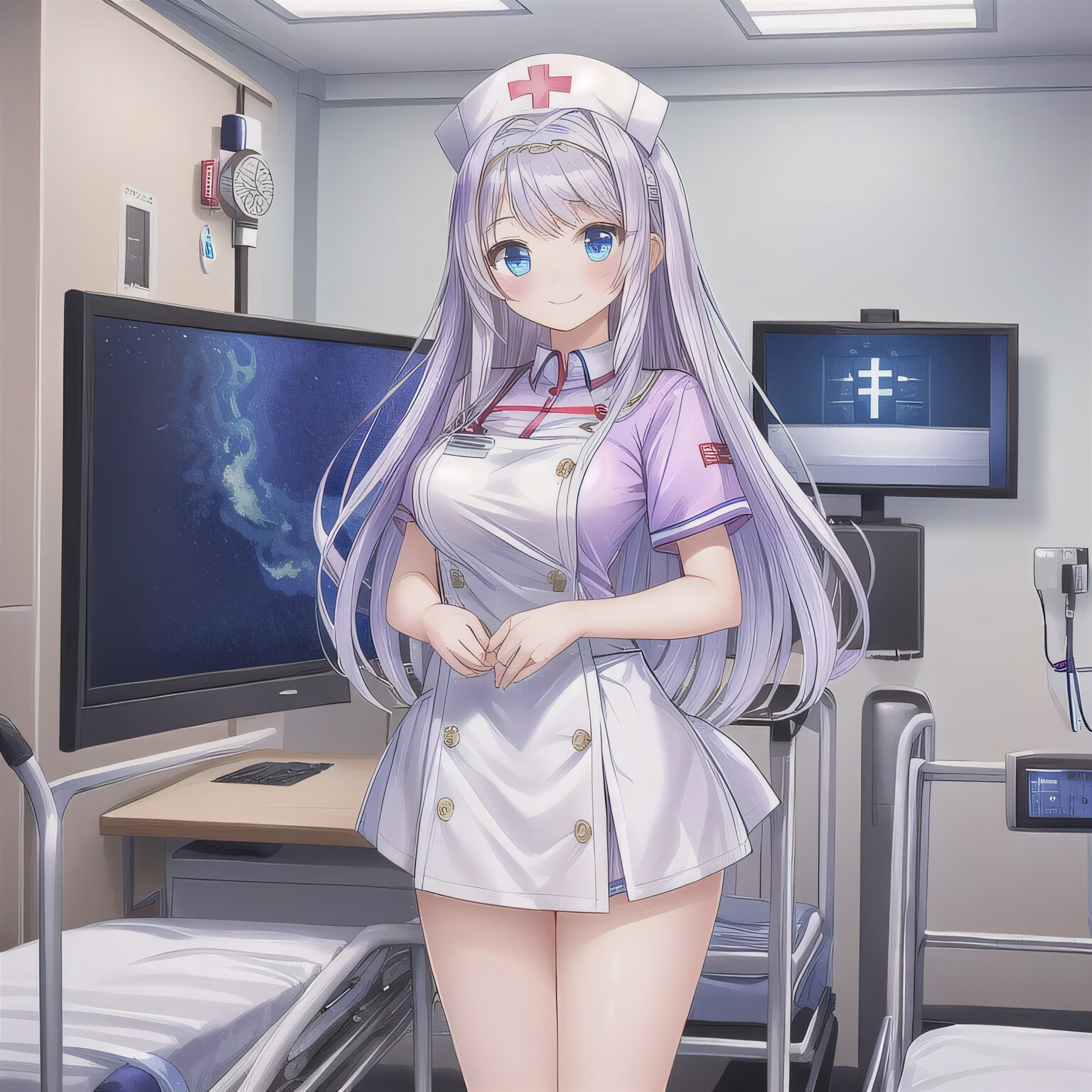 紫髪ロングで看護服の少女３ | の人気AIイラスト・グラビア