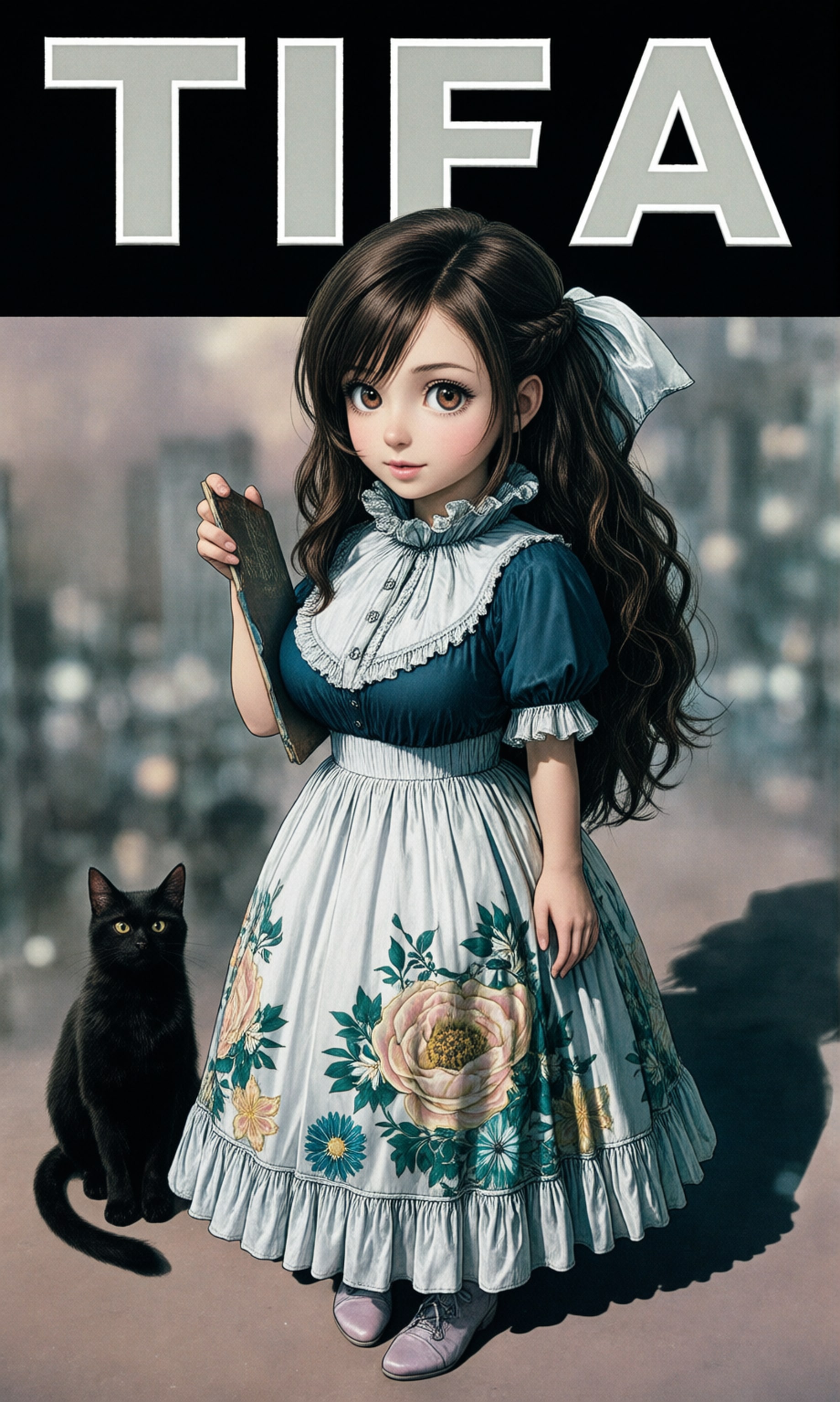 花柄プリントワンピースと猫 | の人気AIイラスト・グラビア