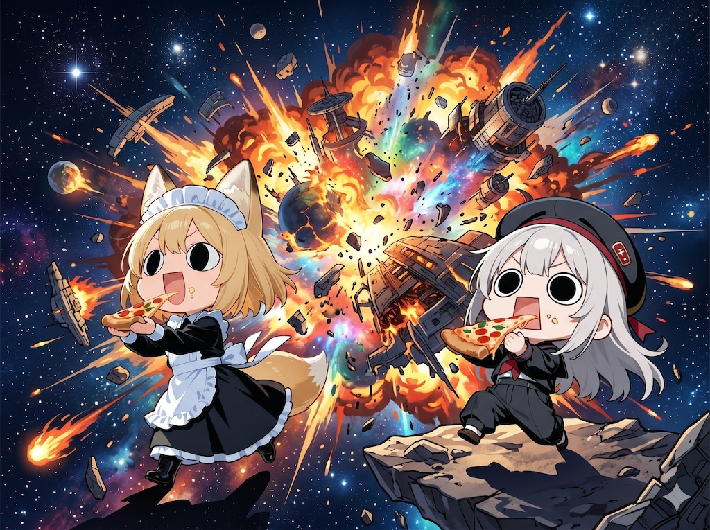 メイドさんとえらいこっちゃ嬢の宇宙おピッツァコンビネーション
