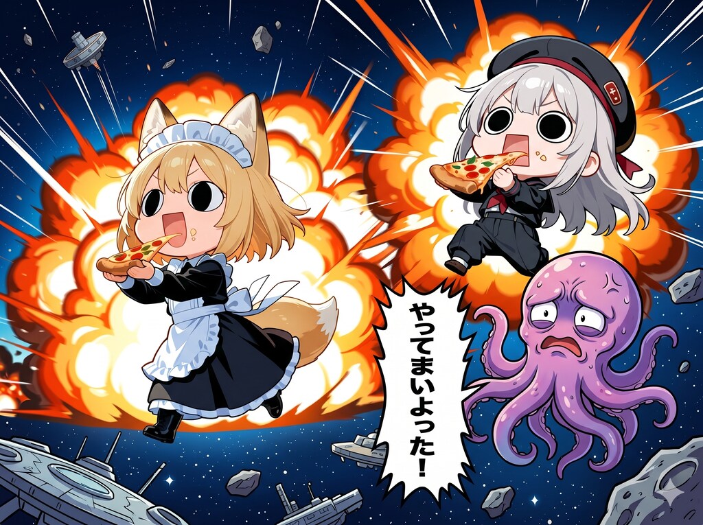 メイドさんとえらいこっちゃ嬢の宇宙おピッツァコンビネーション
