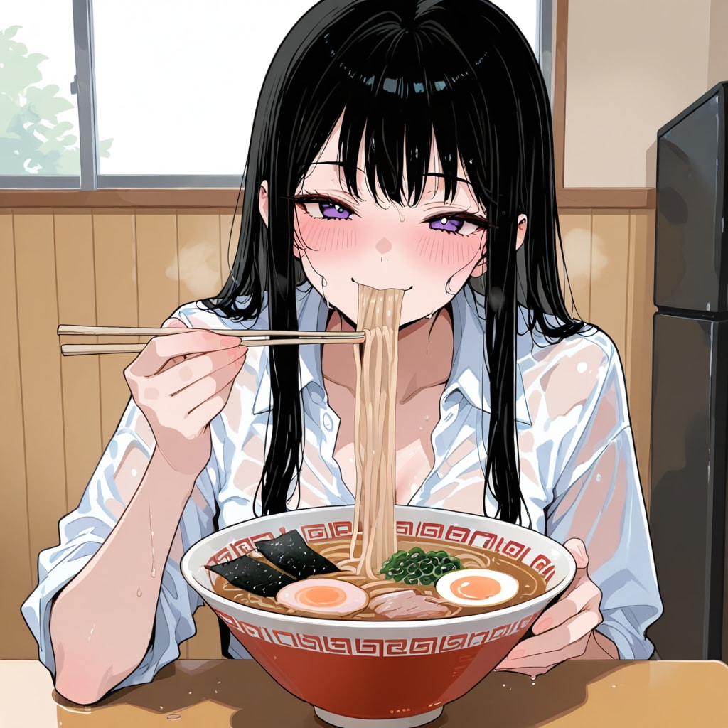 ラーメンを食べる女の子