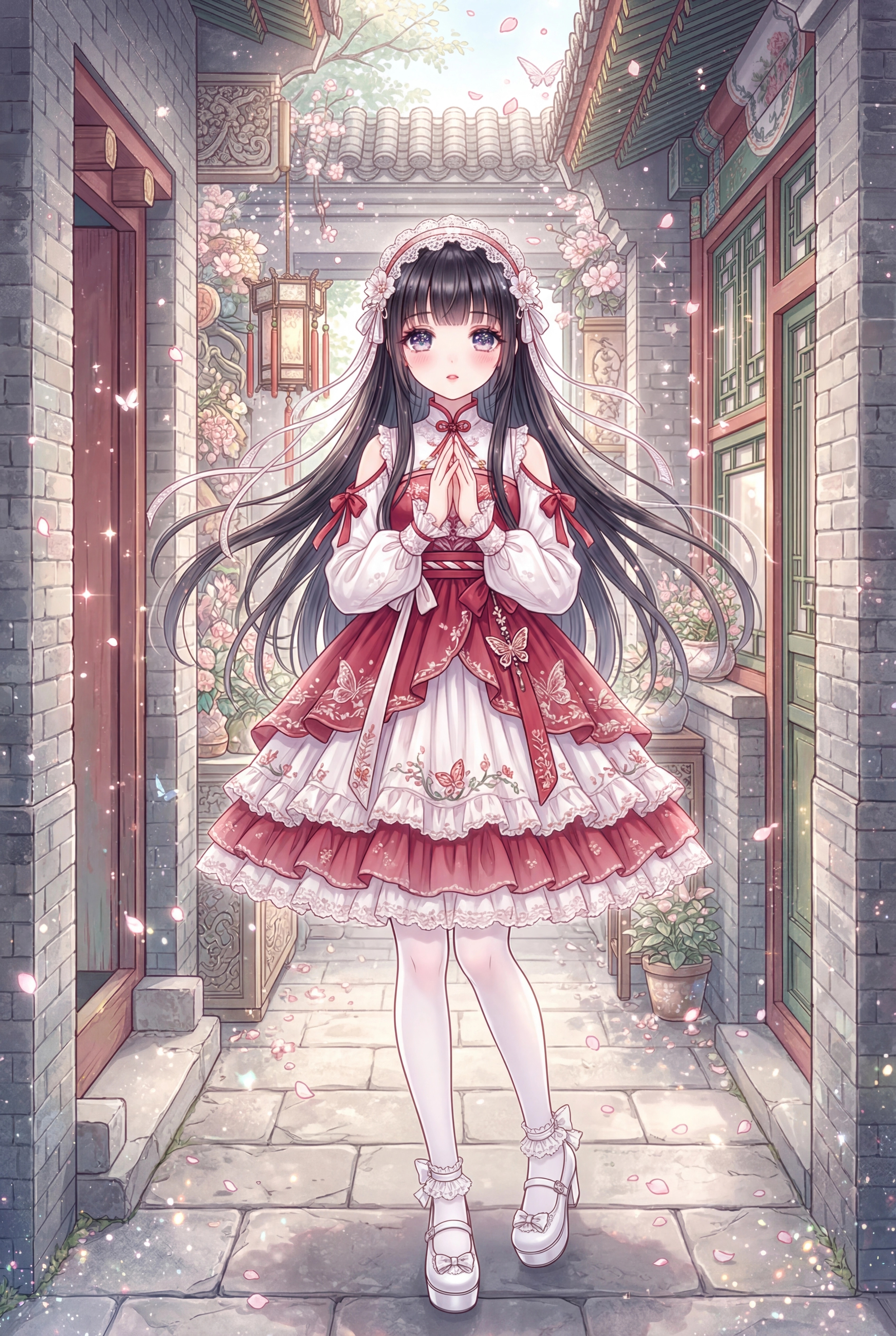 紅蝶舞う静寂の回廊 | の人気AIイラスト・グラビア