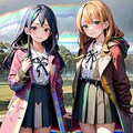 虹色コートの仲良し女子高生 6枚目
