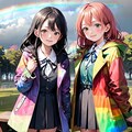 虹色コートの仲良し女子高生 3枚目