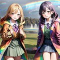 虹色コートの仲良し女子高生 2枚目