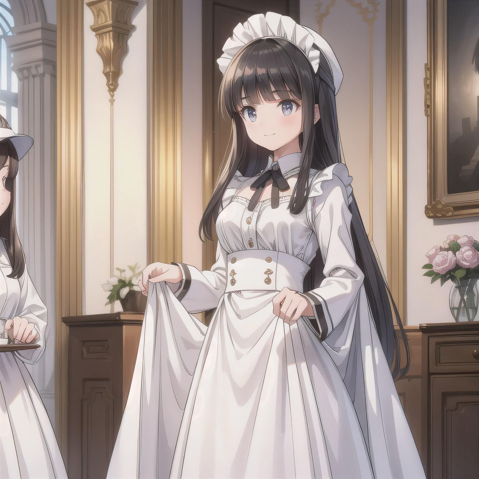 黒髪ロングでメイド服の少女２２ | の人気AIイラスト・グラビア