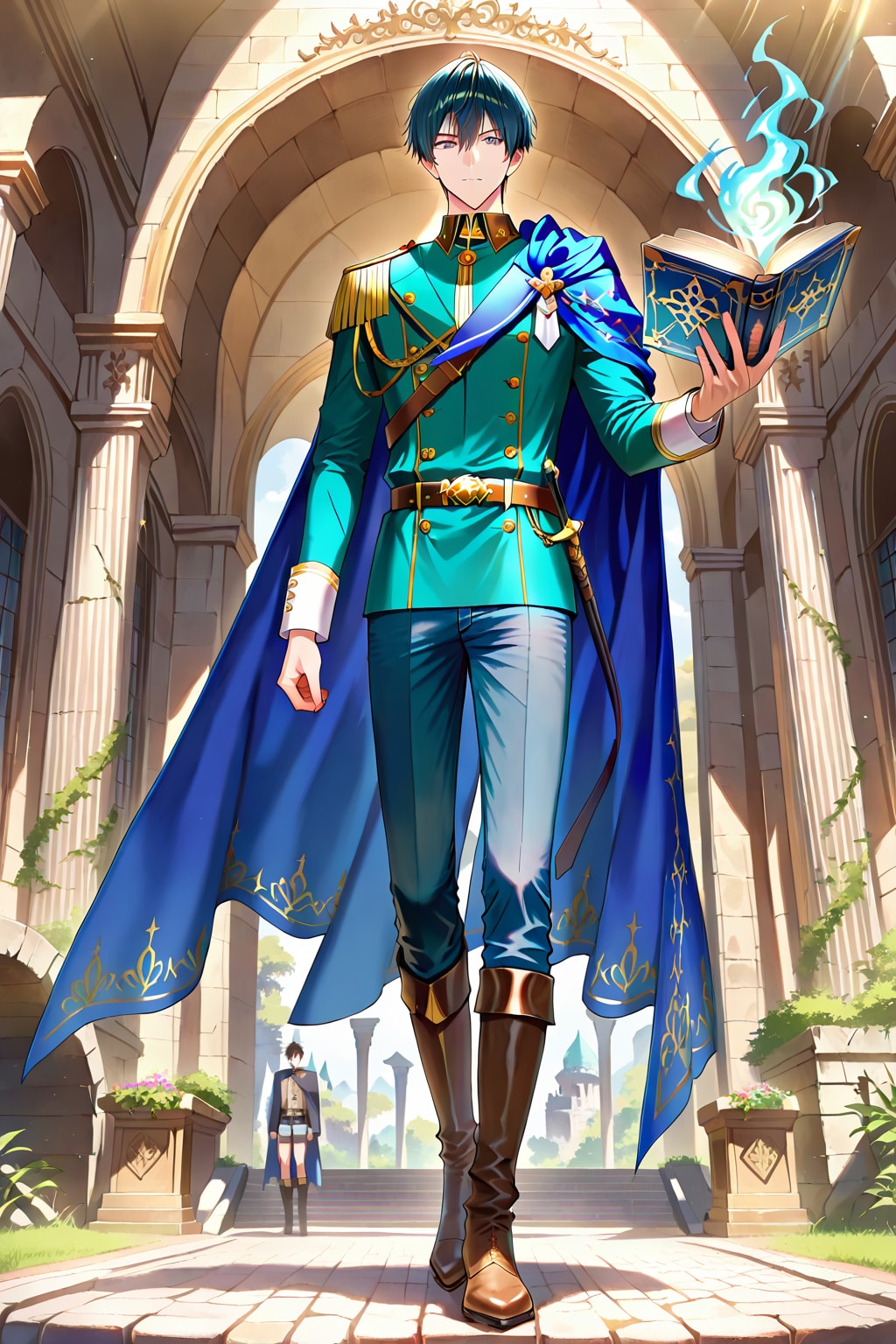 ファンタジーな古代遺跡の前、大きな男性魔導師1-1-1-1-3-1 | の人気AIイラスト・グラビア