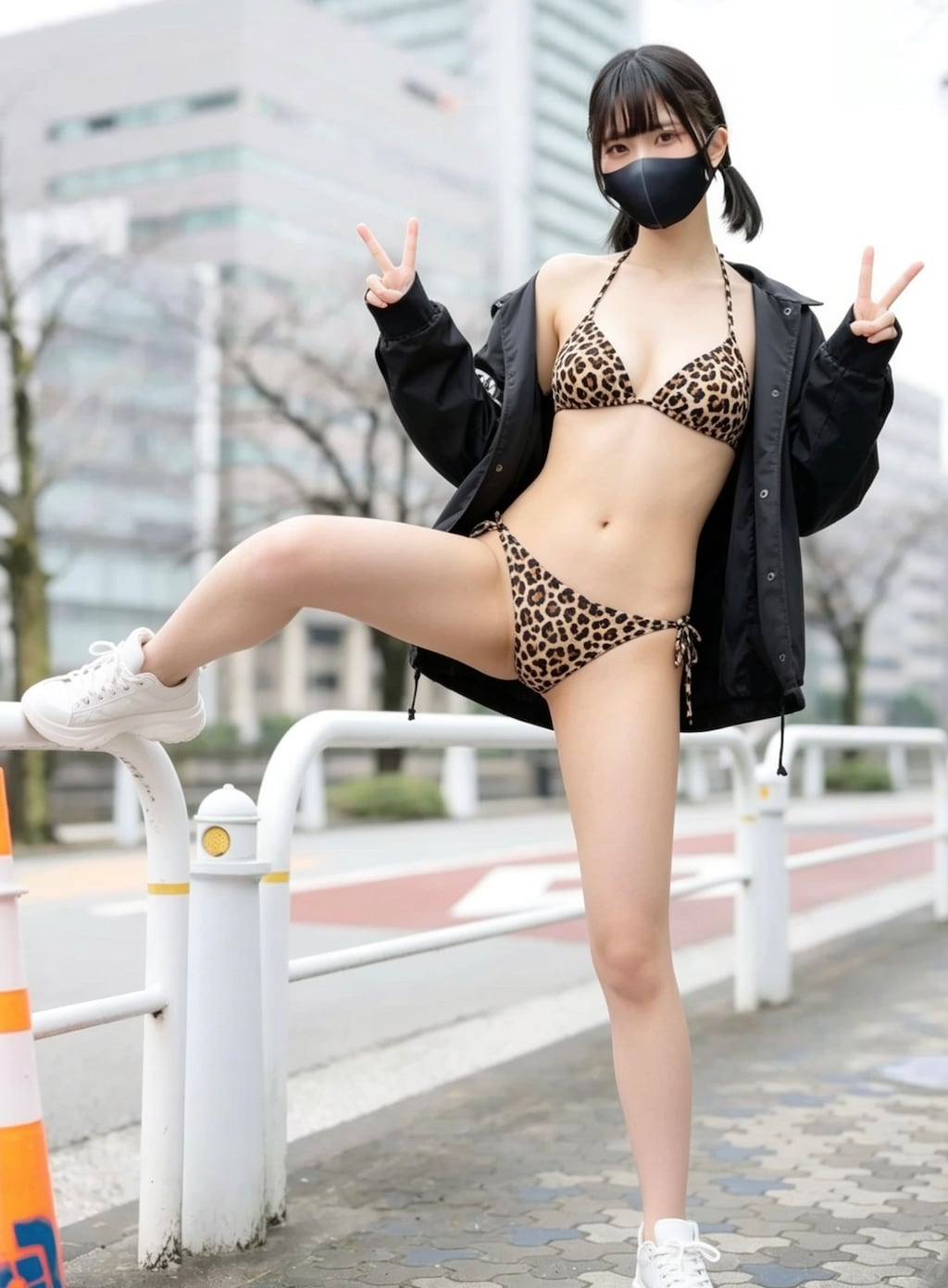 外にいた豹柄ビキニ見せるお姉さん