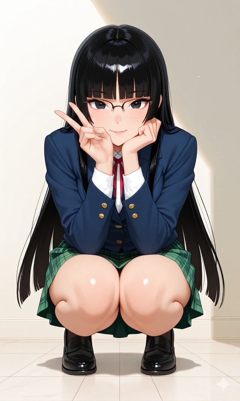 しゃがみピース杏樹(pixai/Gemini版) | の人気AIイラスト・グラビア