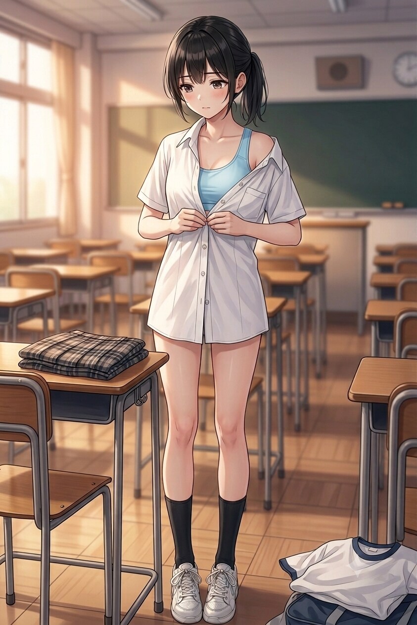 誰もいないからと教室で着替える無防備な幼馴染