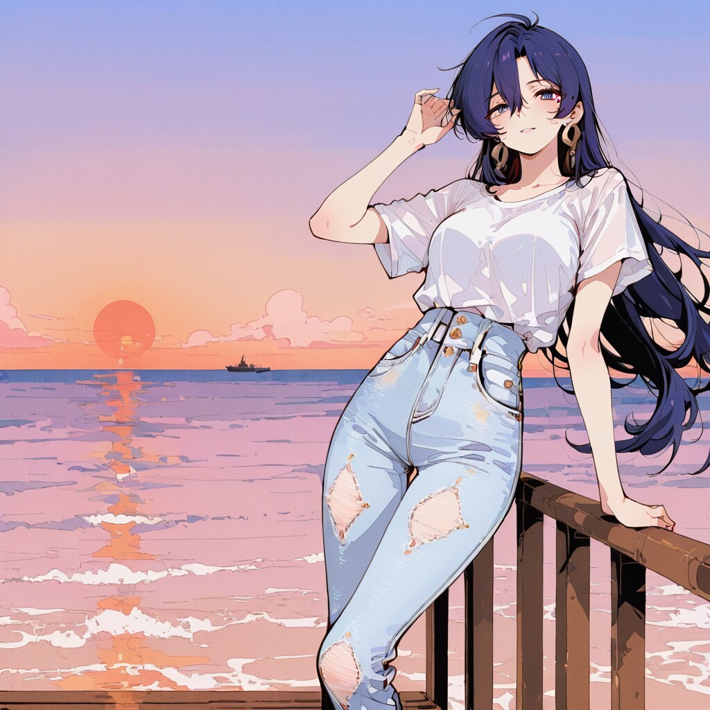 【黄昏エモーショナル】夕日と潮風と、ダメージが限界突破したハイウエストデニム
