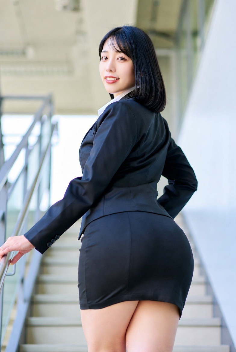 巨尻OL、階段の微笑み