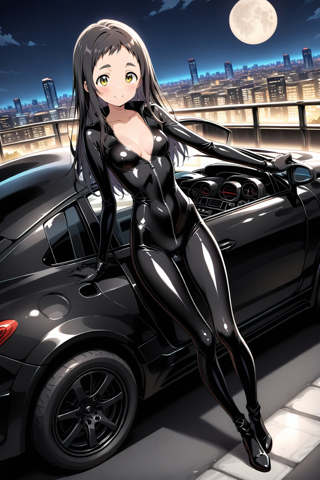 黒髪&細身の女性とスポーツカー