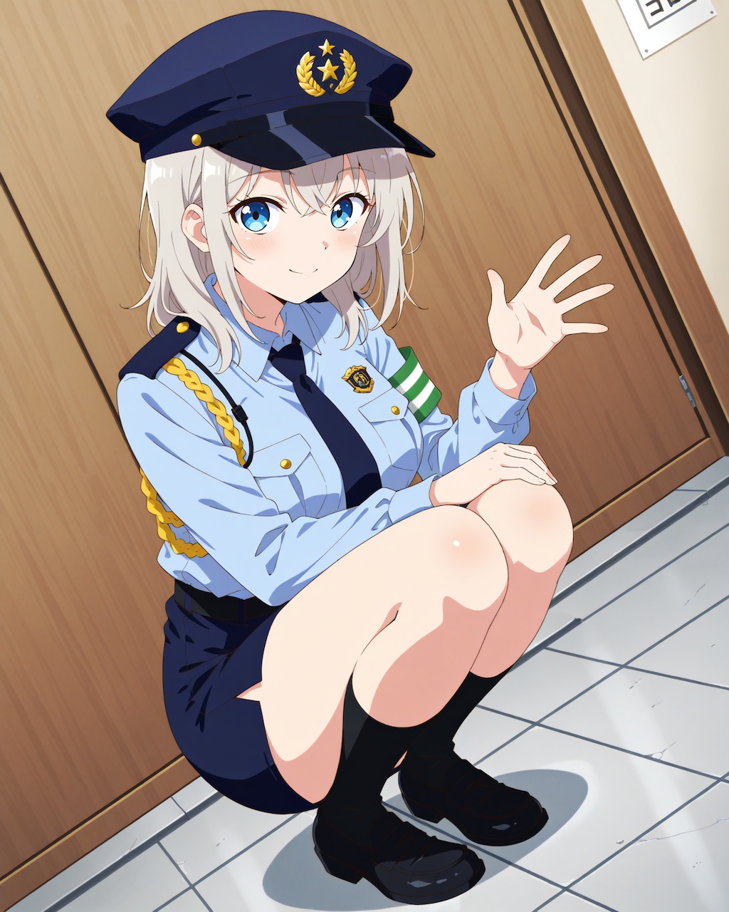 子供に手を振る婦警さん