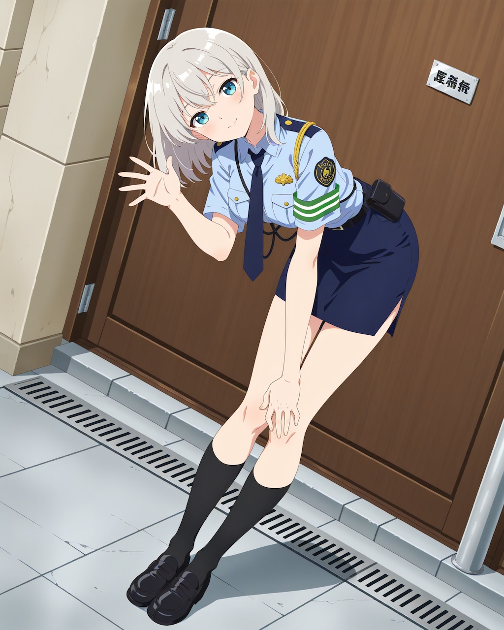 子供に手を振る婦警さん