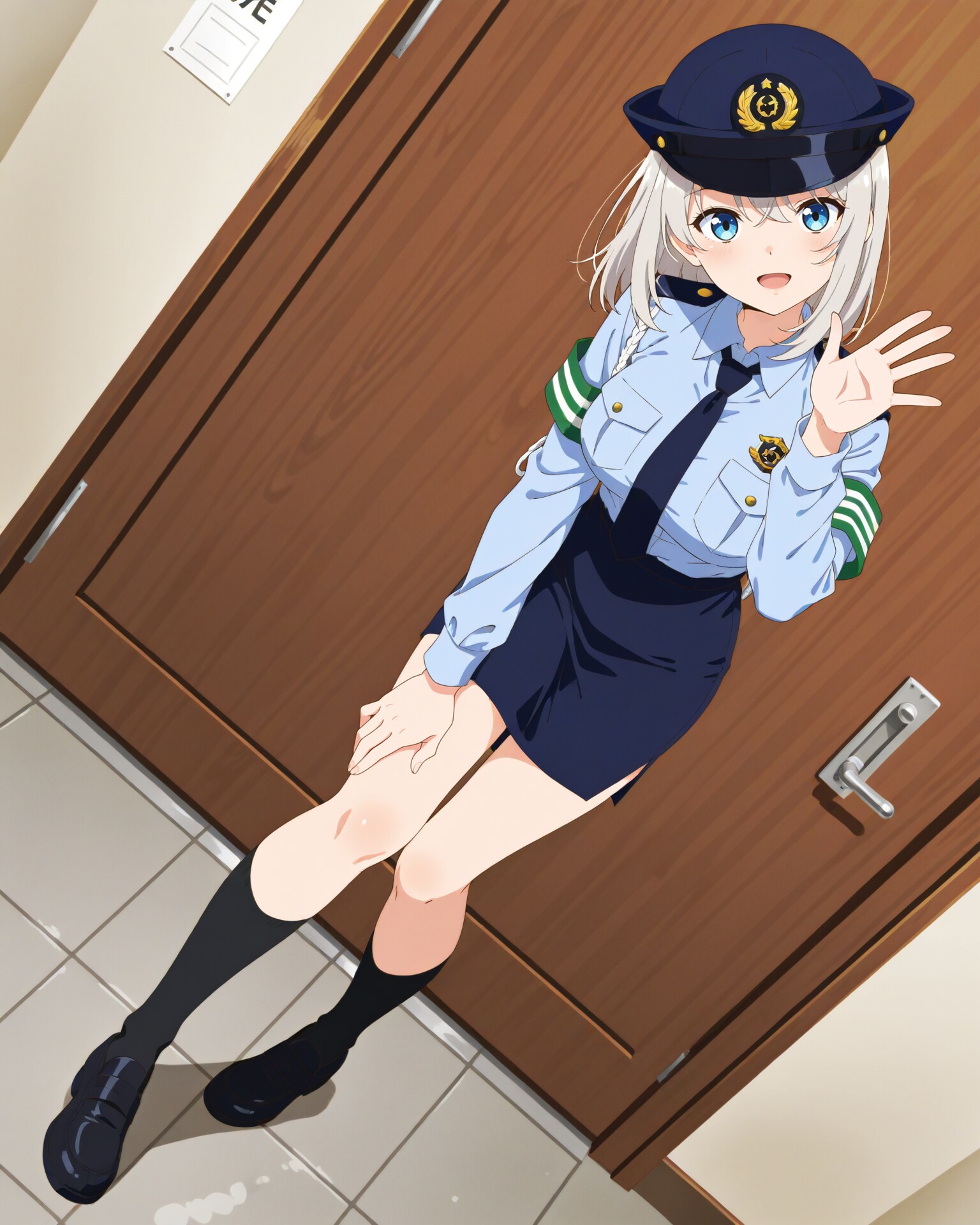 子供に手を振る婦警さん