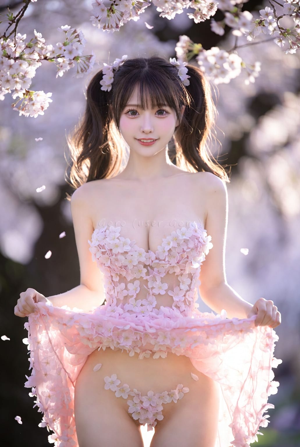 桜スカートのたくし上げ(R-15 フォト)