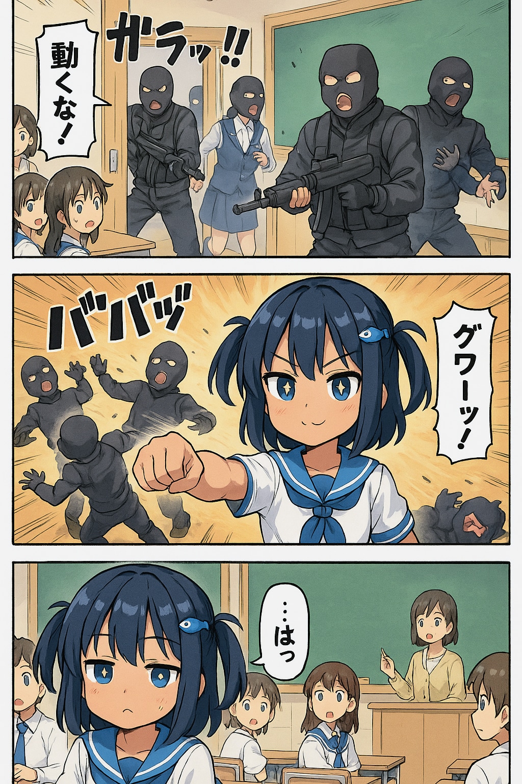 学校にテロリストが襲ってきたが一掃する…という妄想してたこなつちゃん