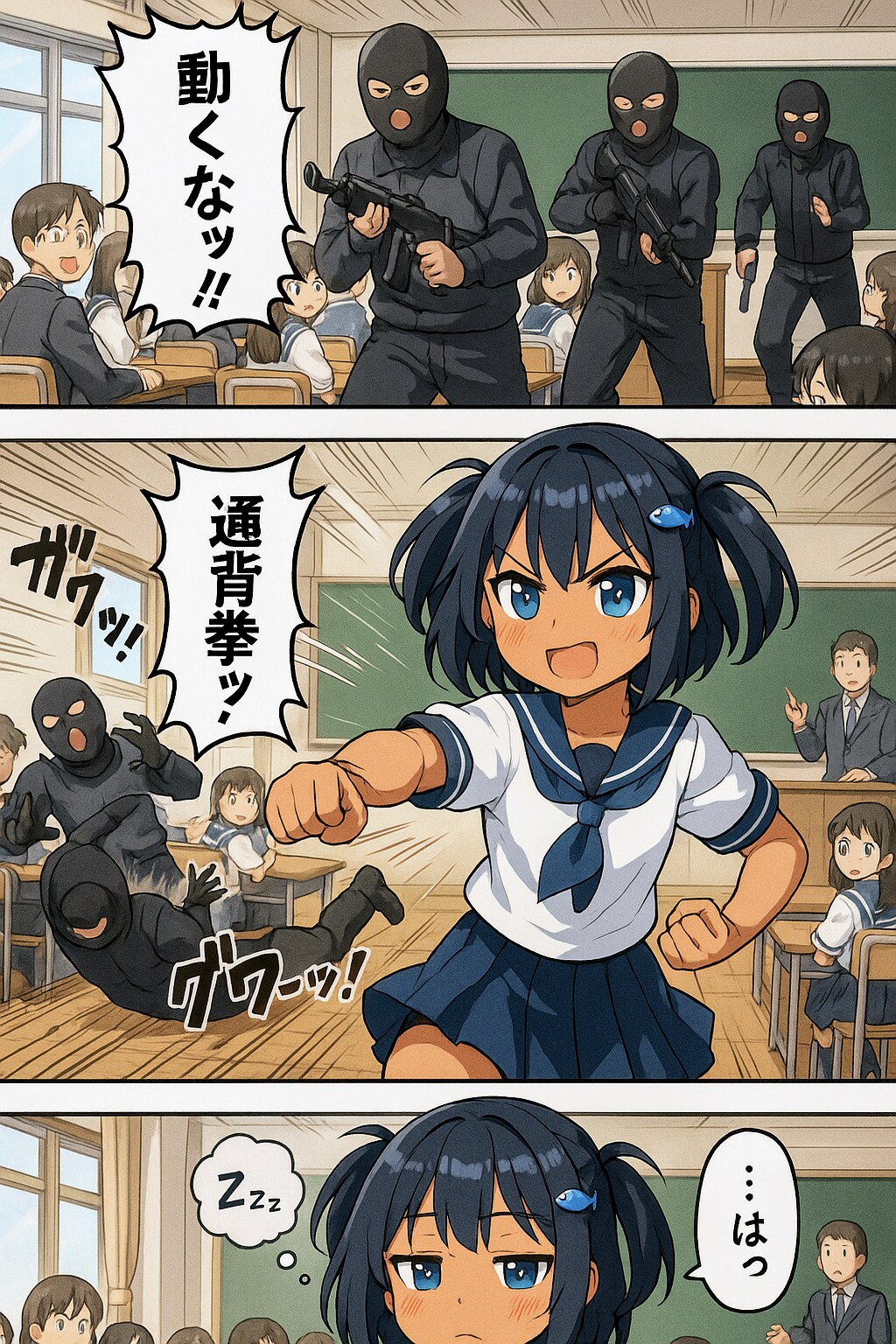 学校にテロリストが襲ってきたが一掃する…という妄想してたこなつちゃん