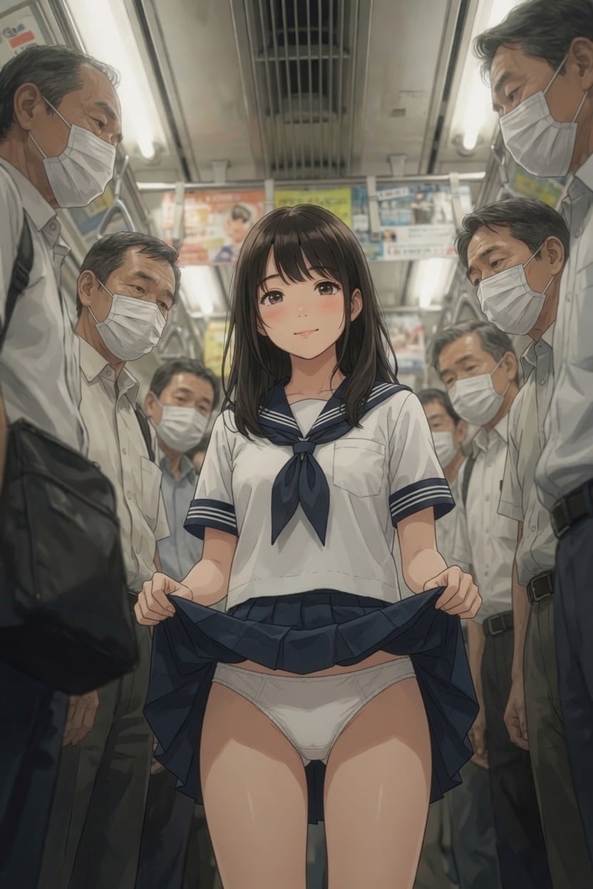 おじさんだらけの満員電車にJKが