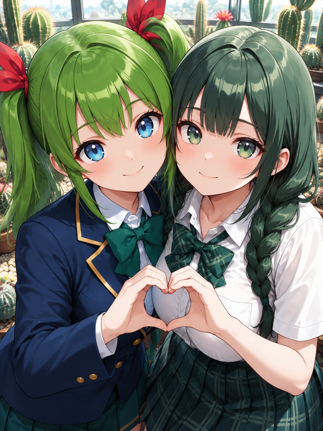 若葉ちゃんと翠莉ちゃんのサボテンハウスでツーショット写真