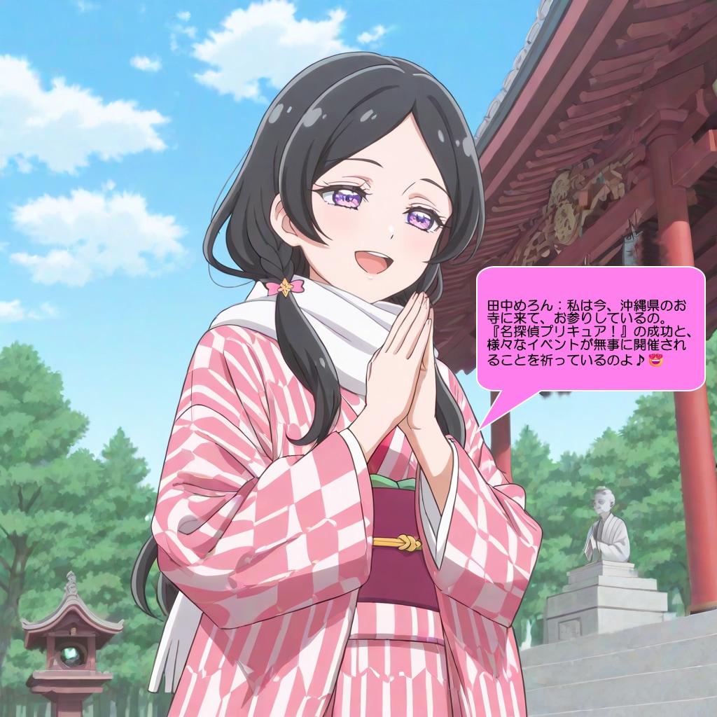 田中めろん、沖縄のお寺で初詣して祈る