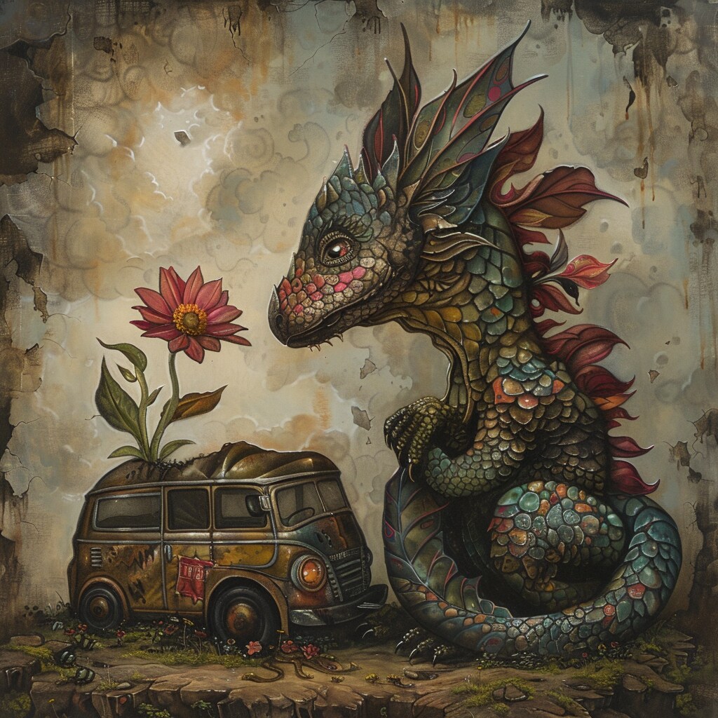 花を愛でるドラゴン