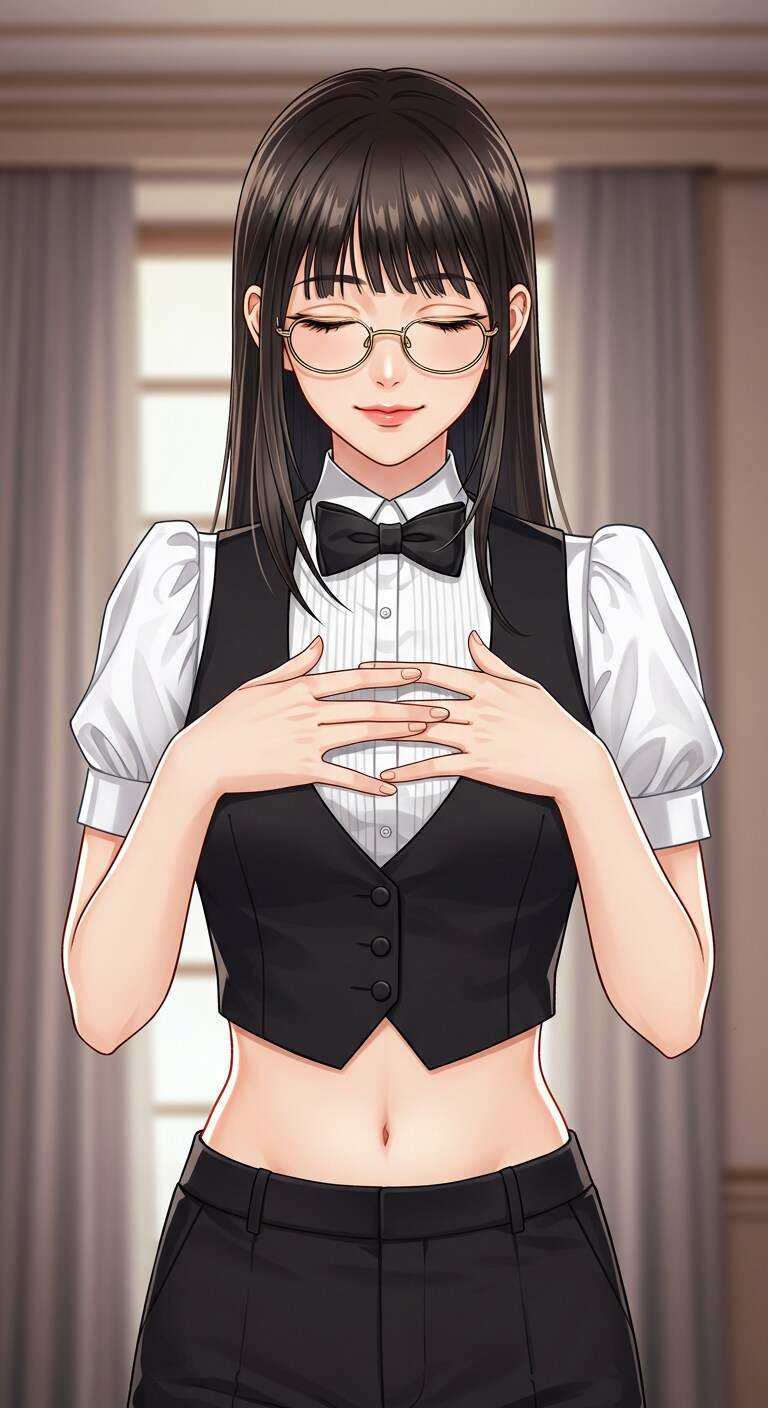 かっこかわいいパフ袖好きのタキシード美少女のロマンティックな執事