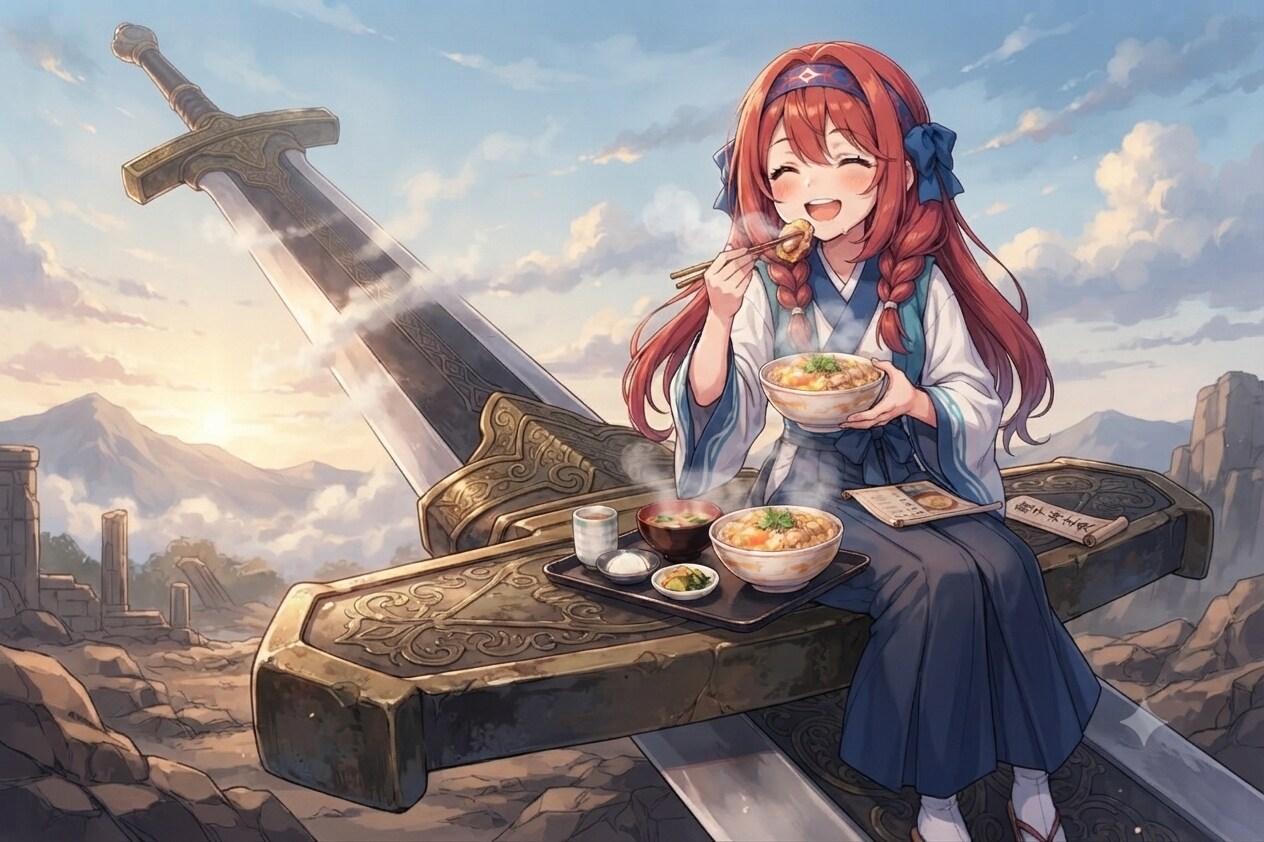 巨大剣と親子丼と小織くん