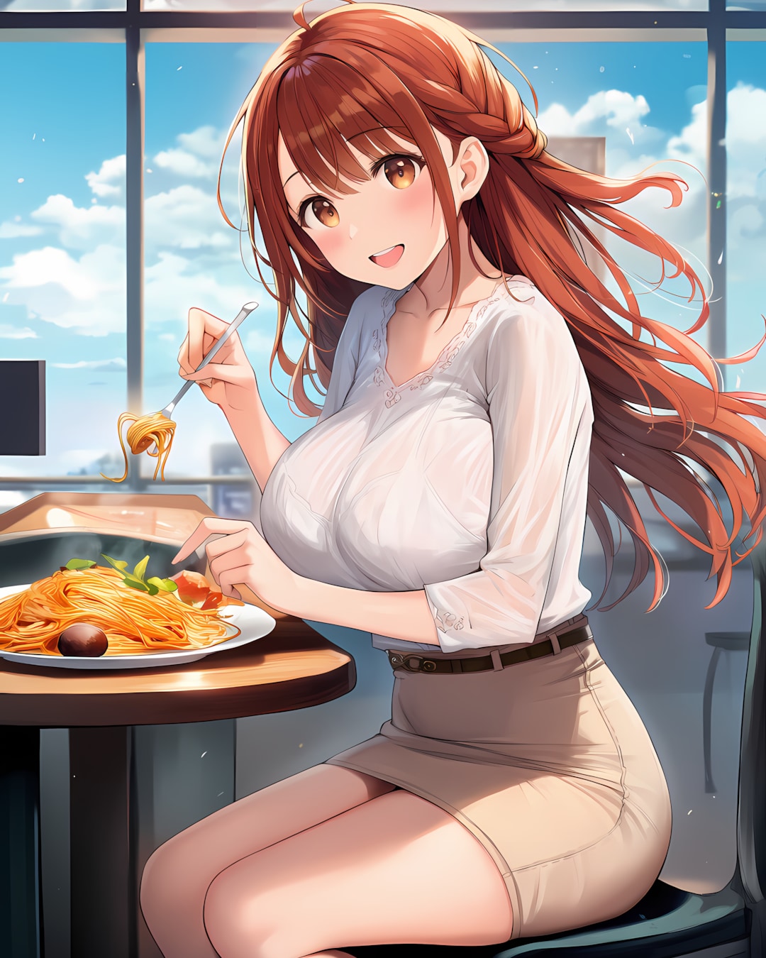 オフィス街の隠れ家ランチタイム🍝💕 | の人気AIイラスト・グラビア