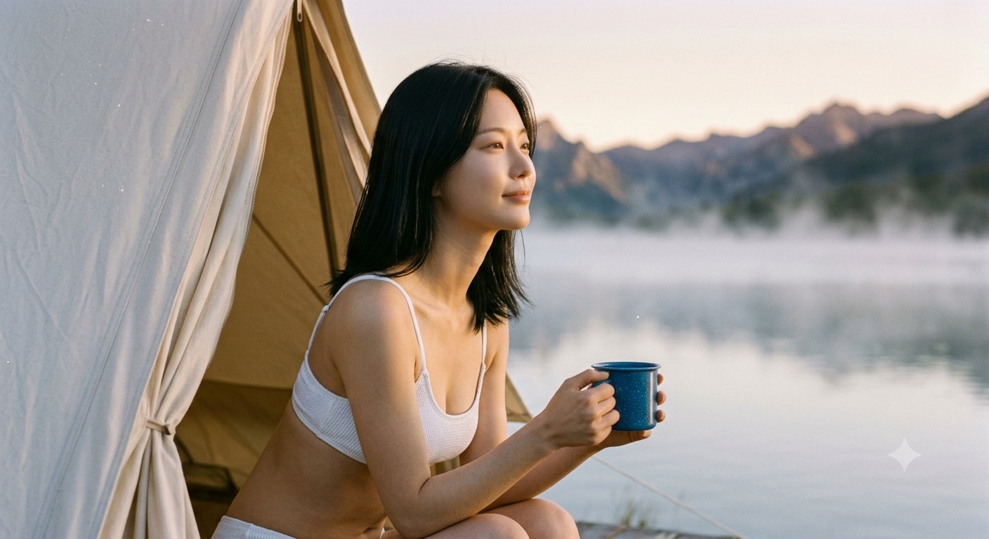 朝靄の湖畔にて