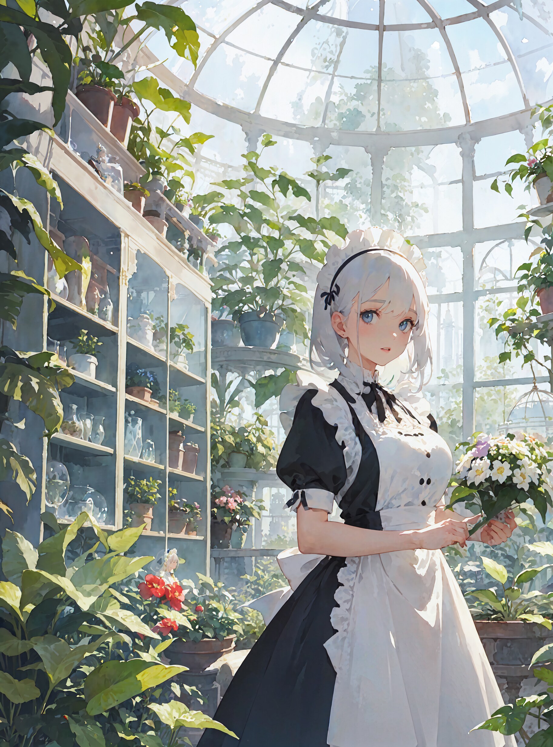 植物のお世話をするメイドさん