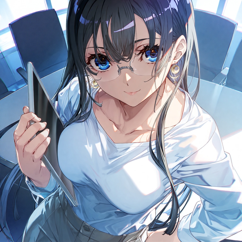タブレットを持つ月子