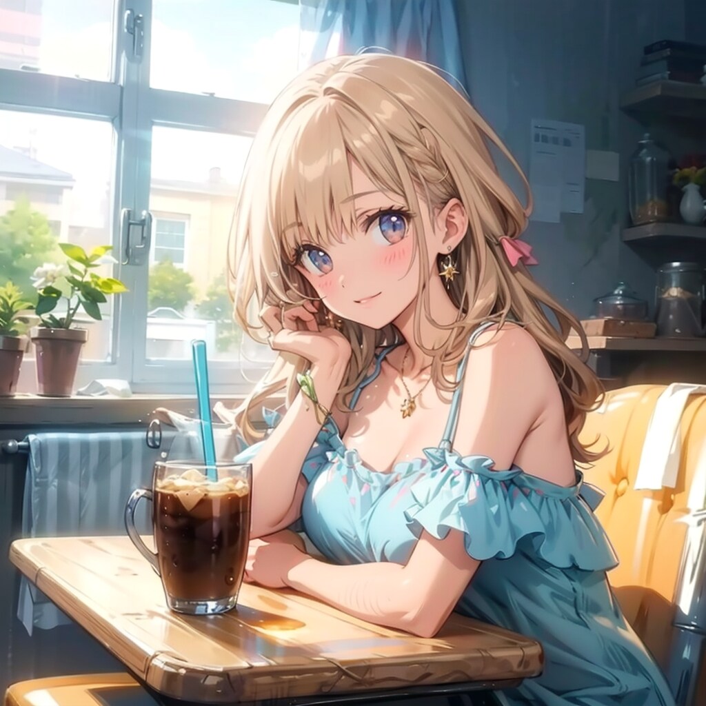 アイスコーヒーを飲む少女 | の人気AIイラスト・グラビア