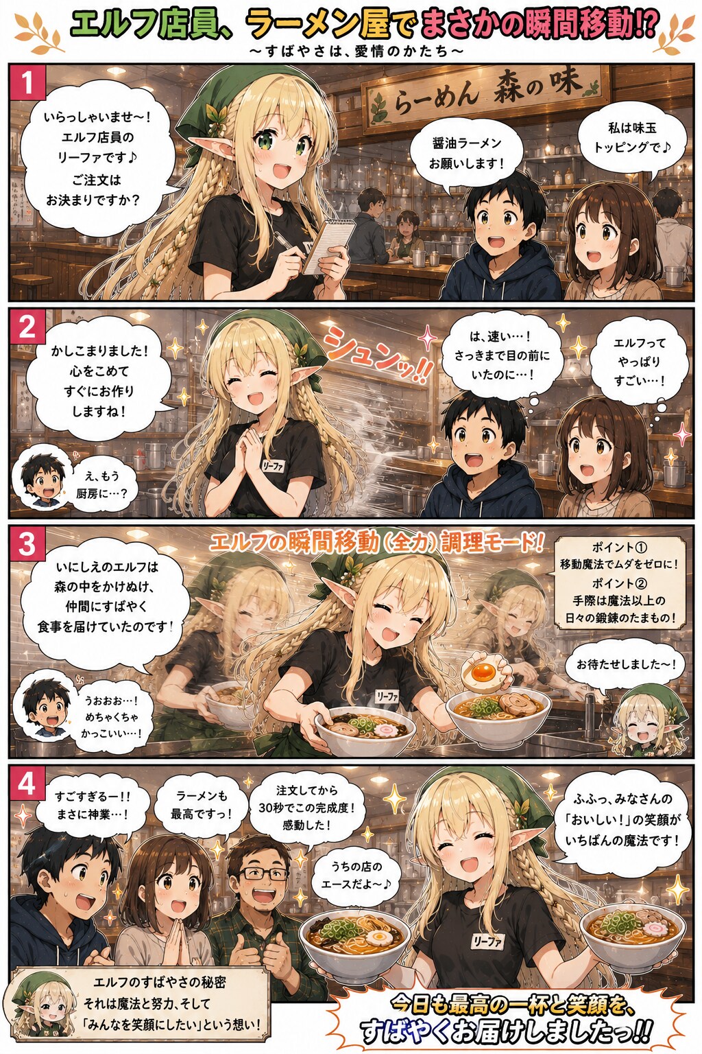 ラーメ屋で働くエルフの女の子