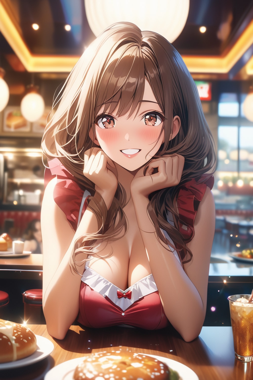 客の邪魔をするウェイトレス