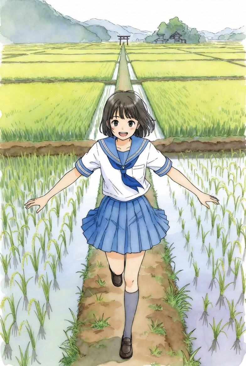 あぜ道の少女