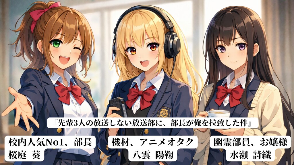 ラノベ001『先輩3人の放送しない放送部に、部長が俺を拉致した件』