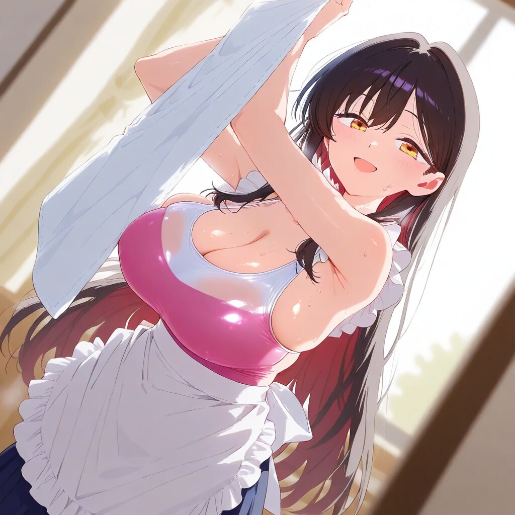 洗濯物を干す女性